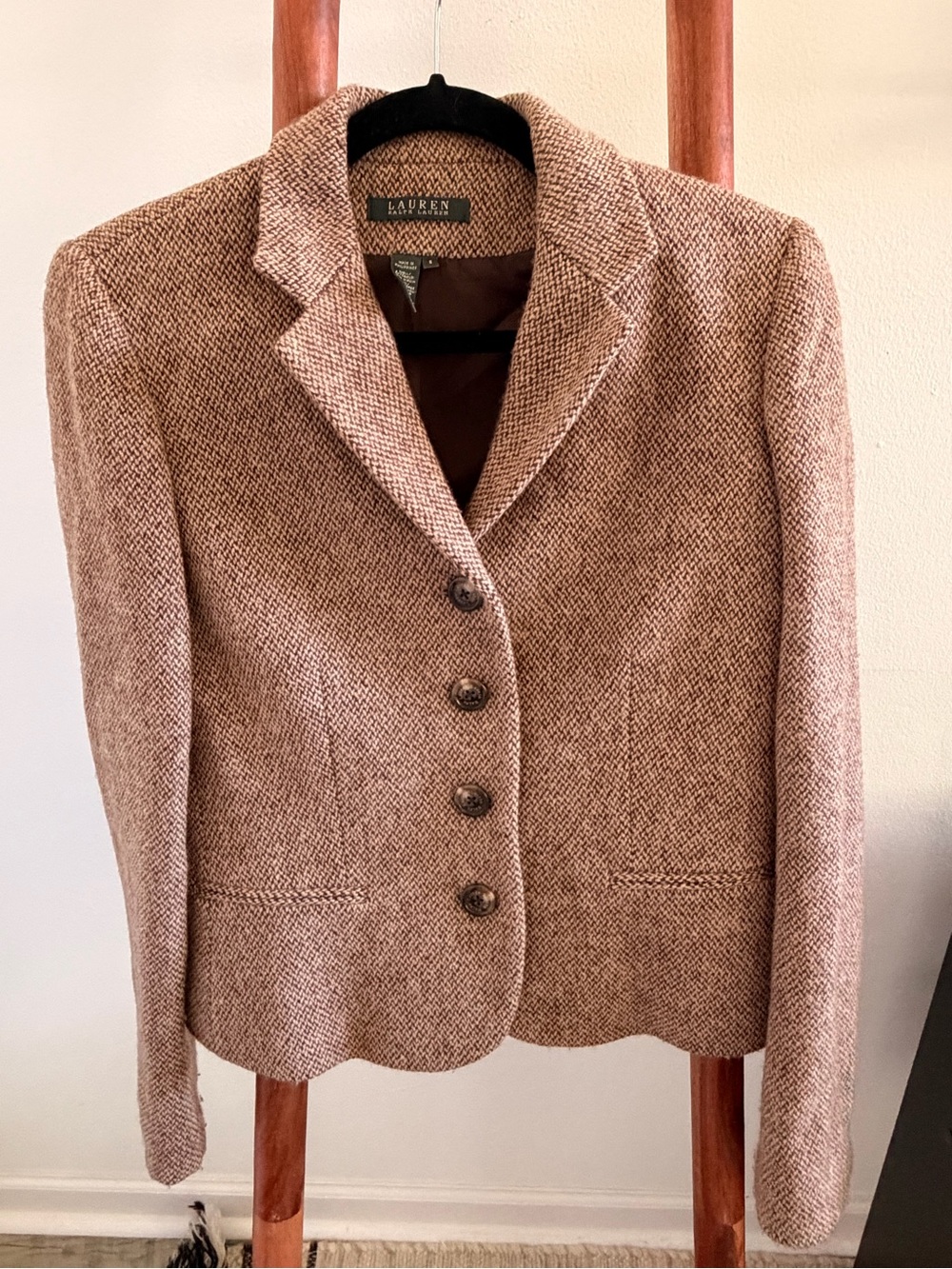 Vintage Lauren Ralph Lauren Herringbone Tweed Blazer Jacket - Picture 2 of 9
